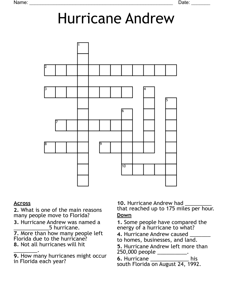 Hurricane Andrew Crossword