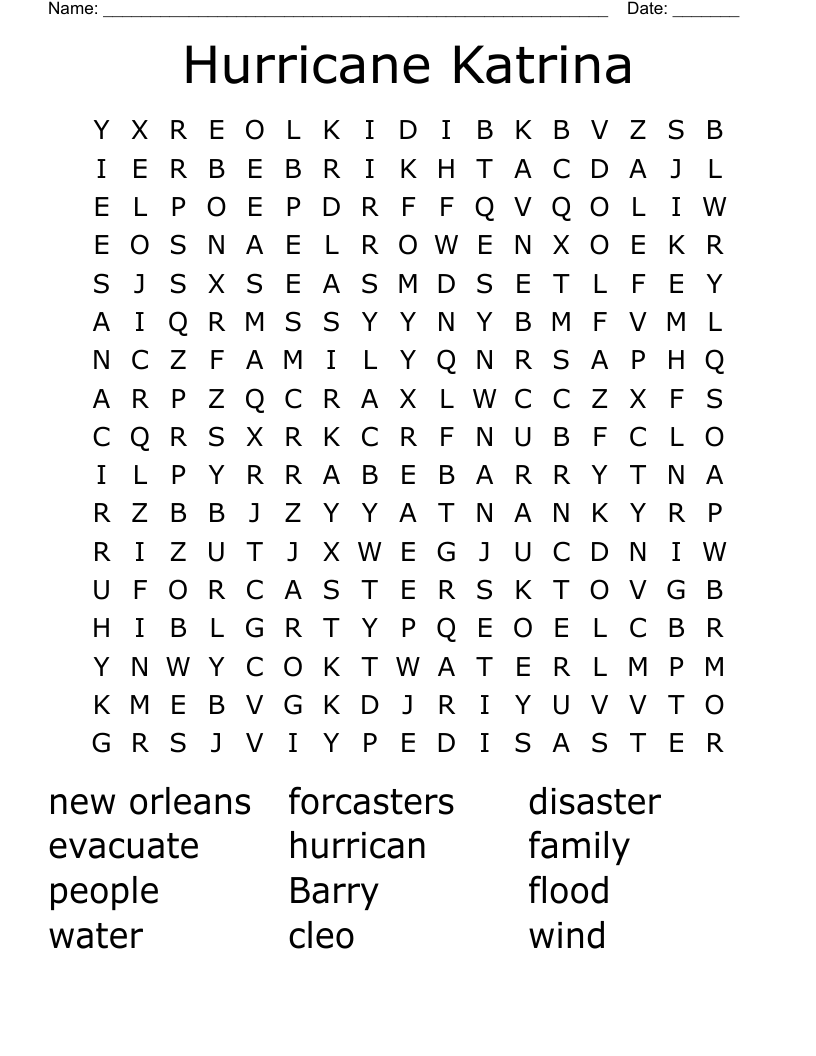 Hurricane Katrina Word Search