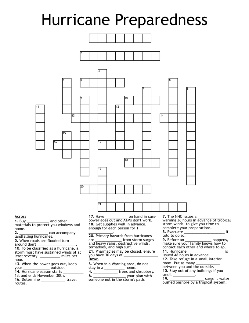 Hurricane Preparedness Crossword
