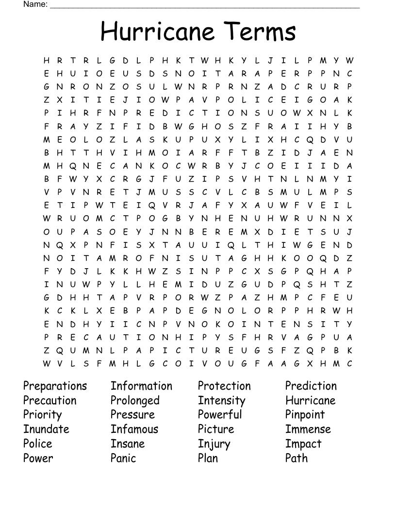 Hurricane Terms Word Search