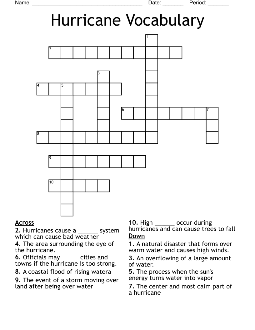Hurricane Vocabulary Crossword