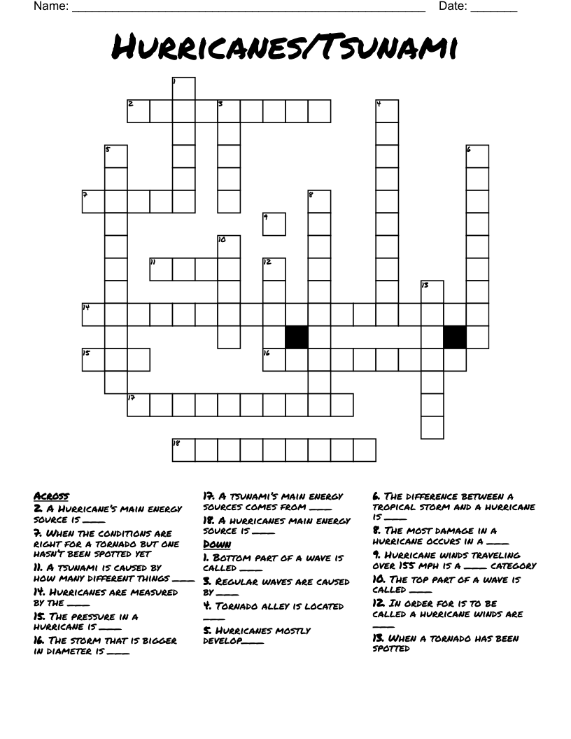 Hurricanes/Tsunami Crossword