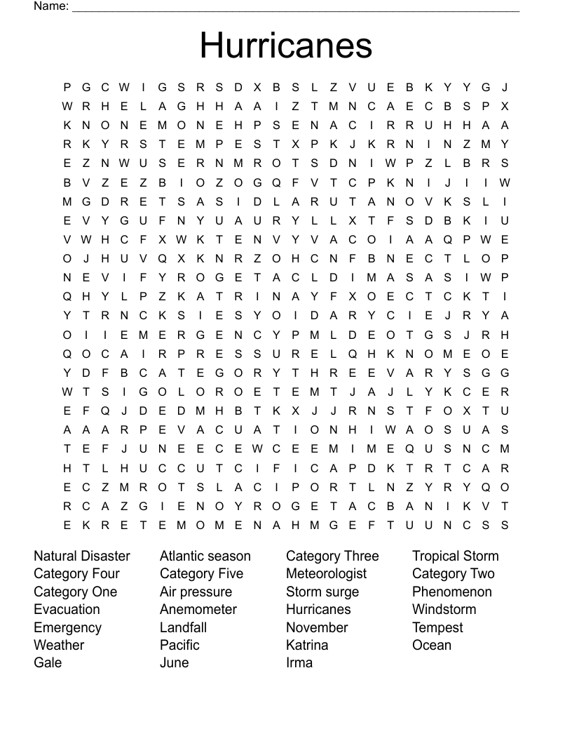 Hurricanes Word Search