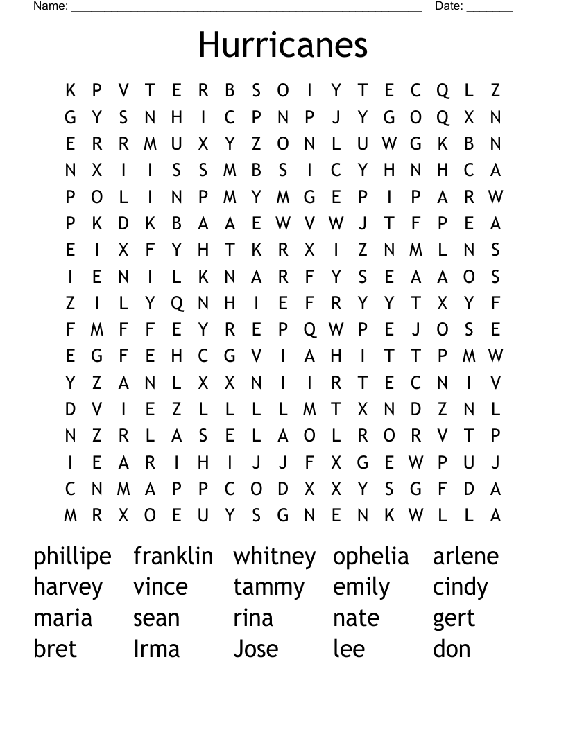 Hurricanes Word Search