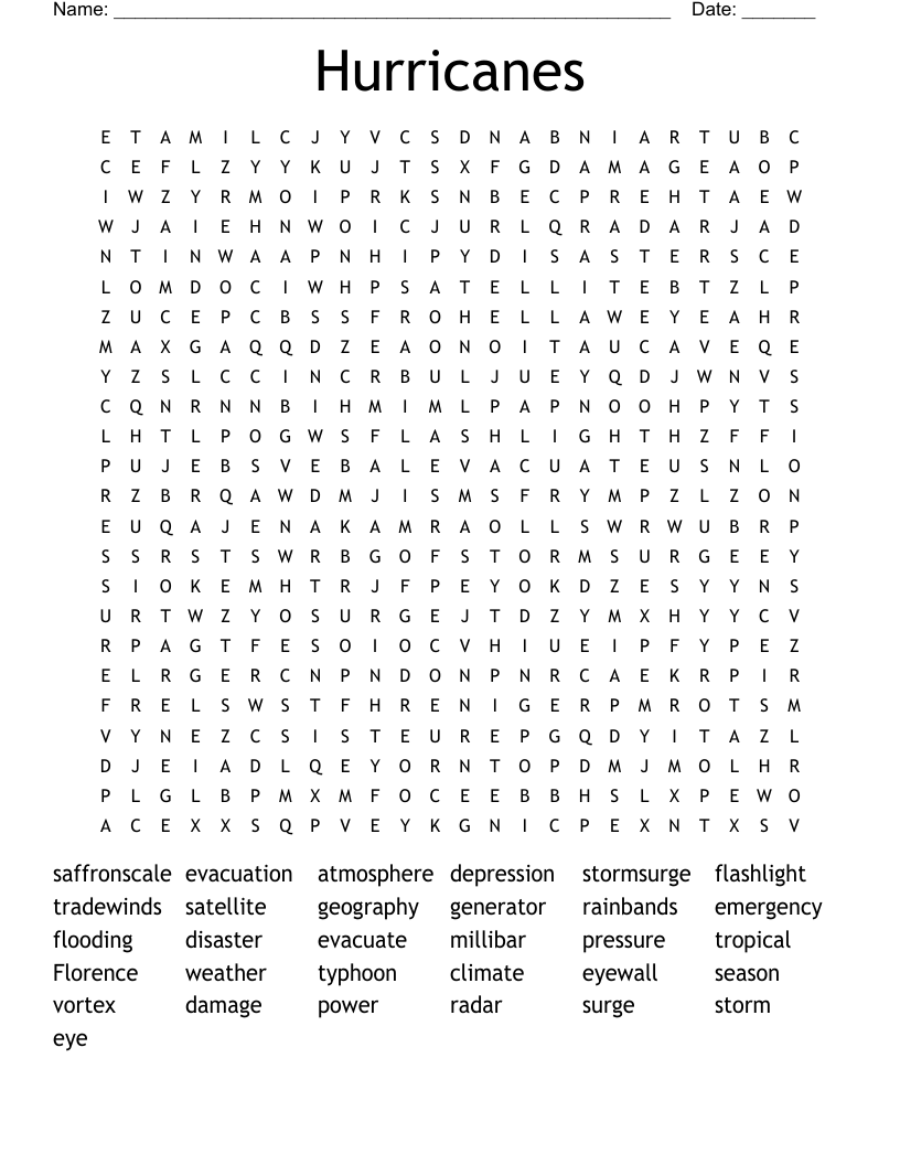 Hurricanes Word Search