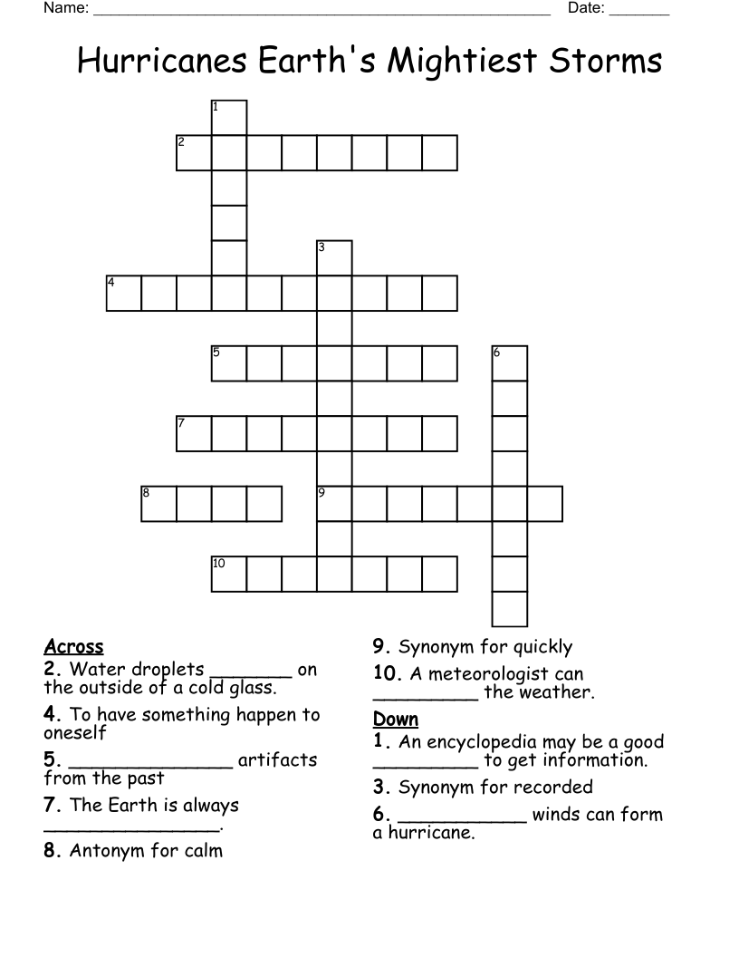Hurricanes Earth's Mightiest Storms Crossword