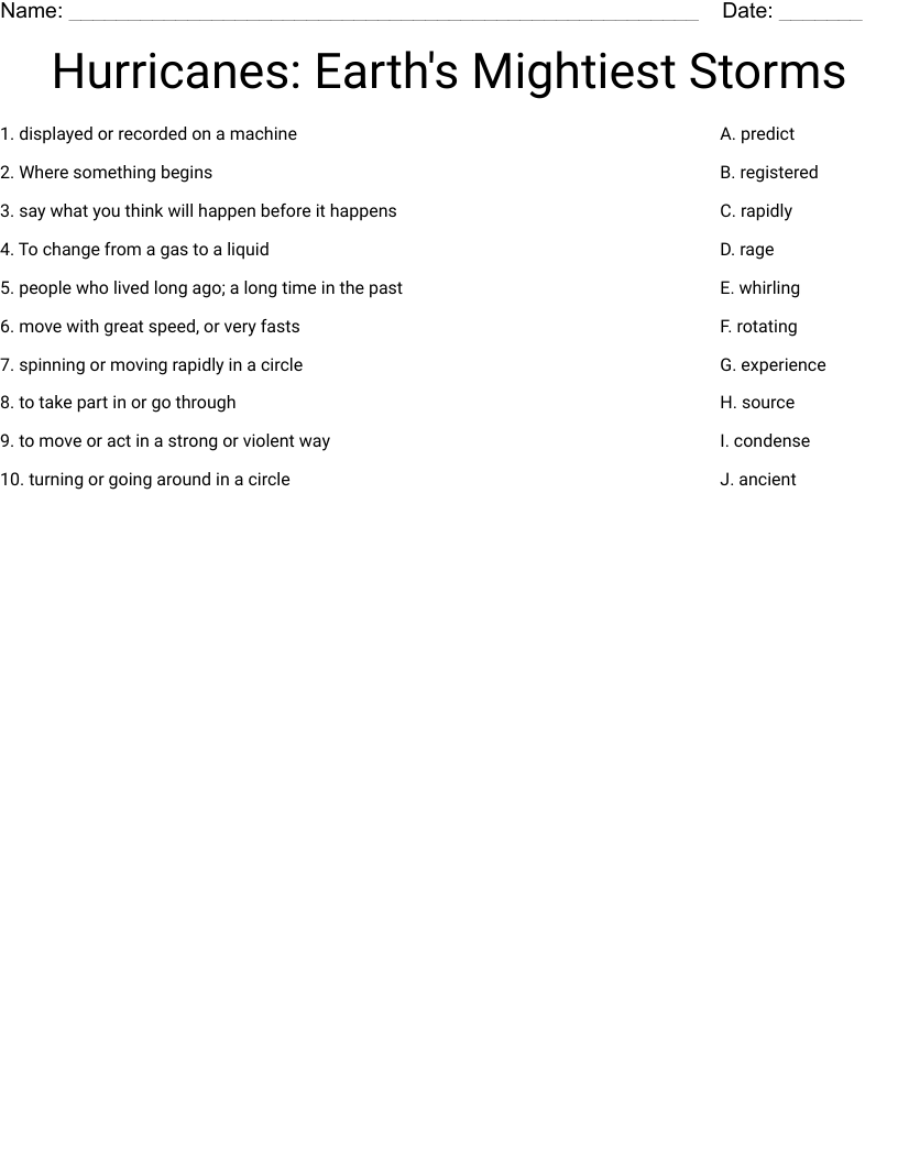 Hurricanes:  Earth's Mightiest Storms Worksheet