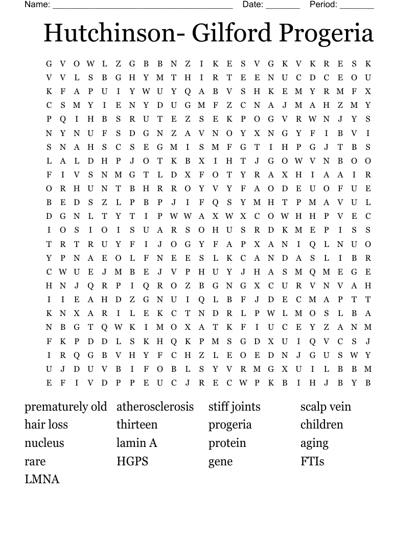 Hutchinson- Gilford Progeria Word Search