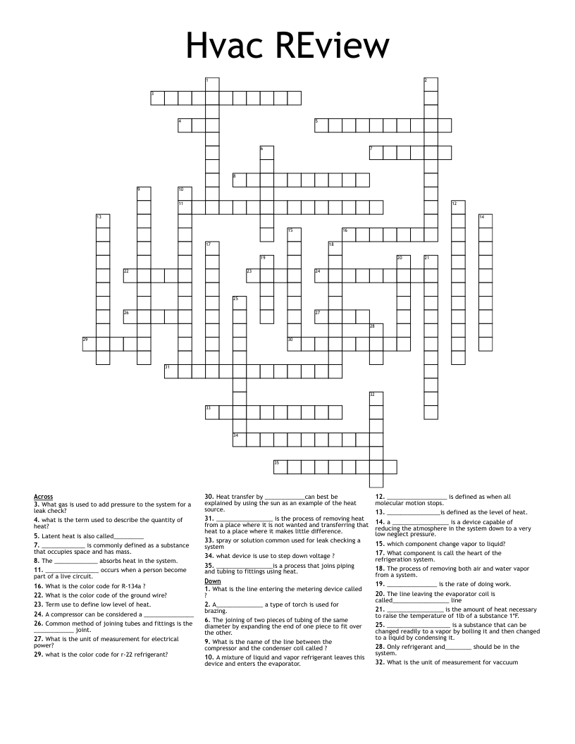Hvac REview Crossword