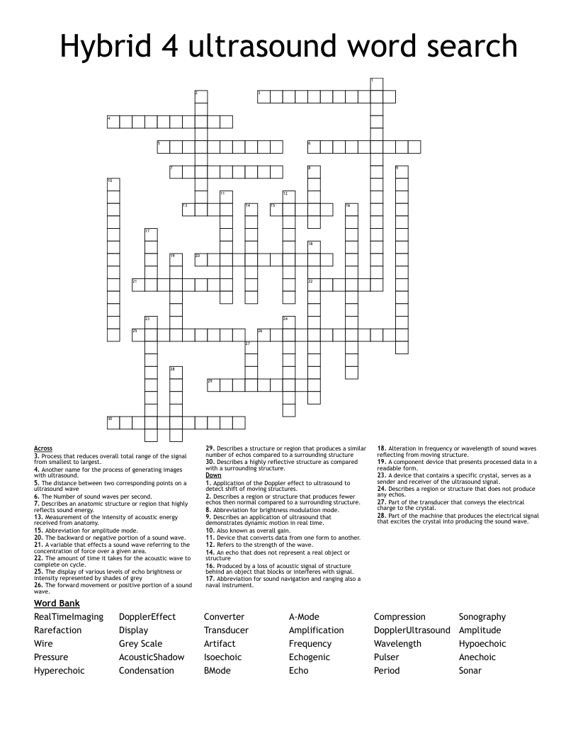 Hybrid 4 ultrasound word search Crossword