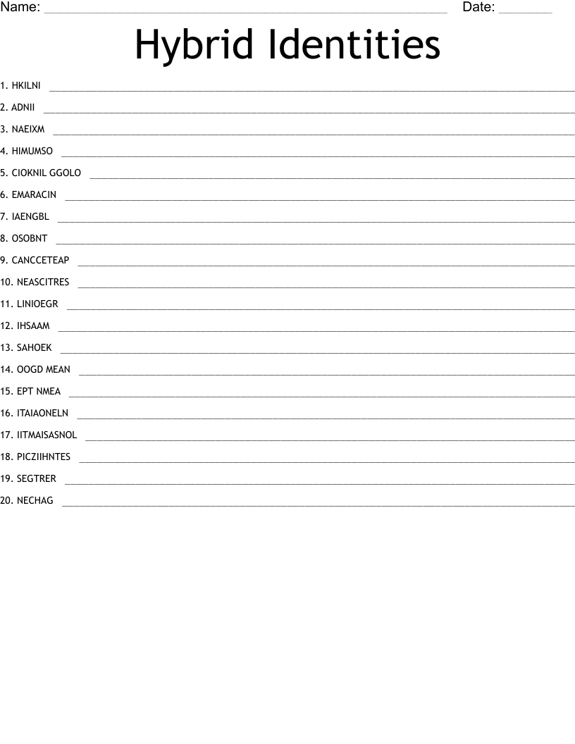 Hybrid Identities  Word Scramble
