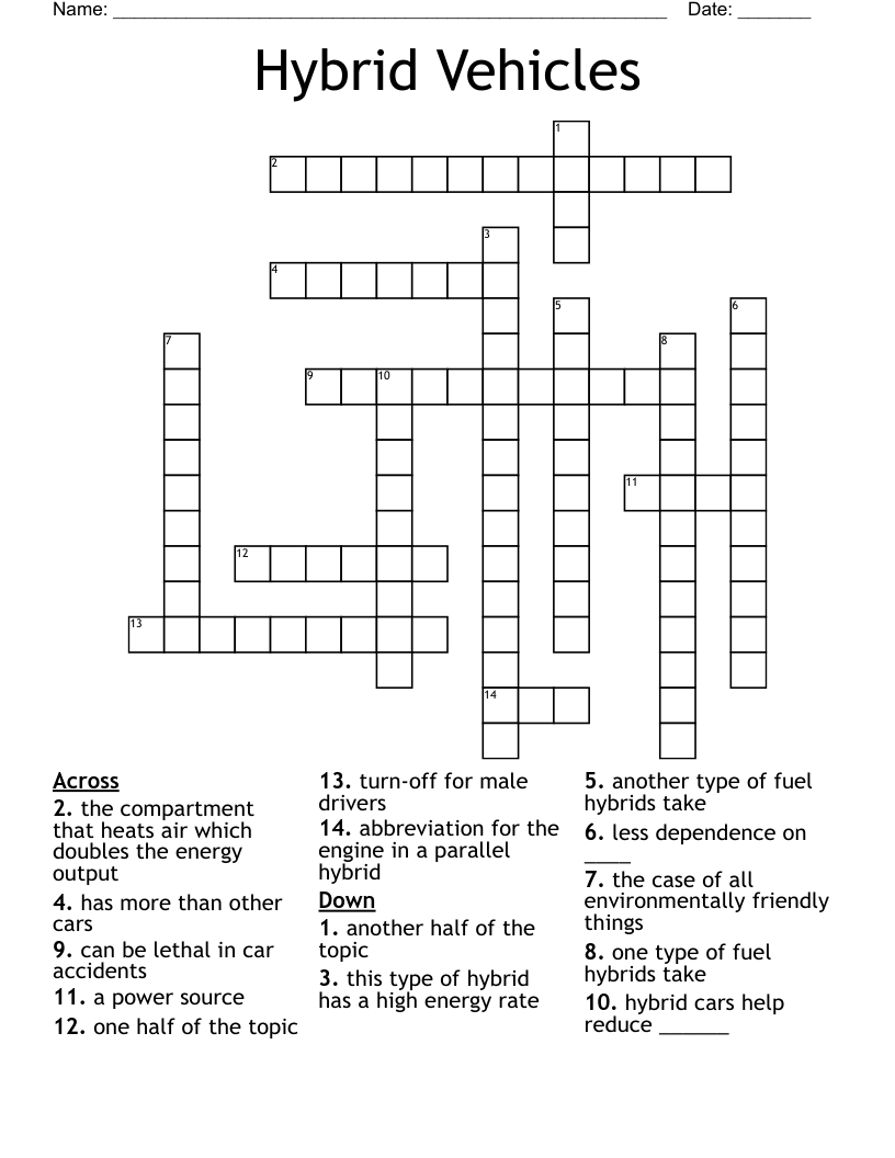 Hybrid Vehicles Crossword