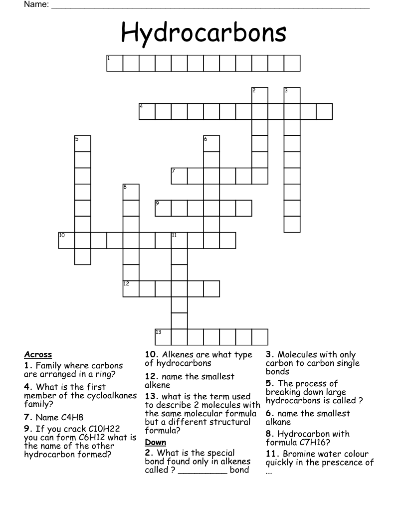 Hydrocarbons Crossword