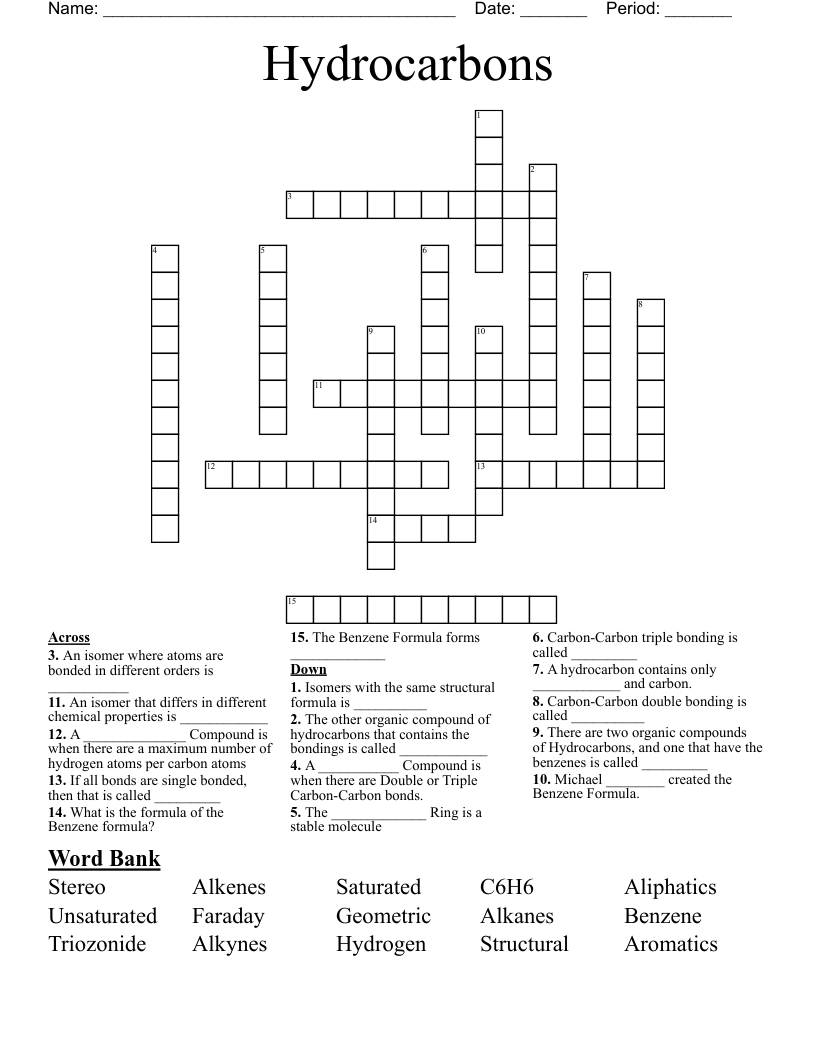 Hydrocarbons Crossword
