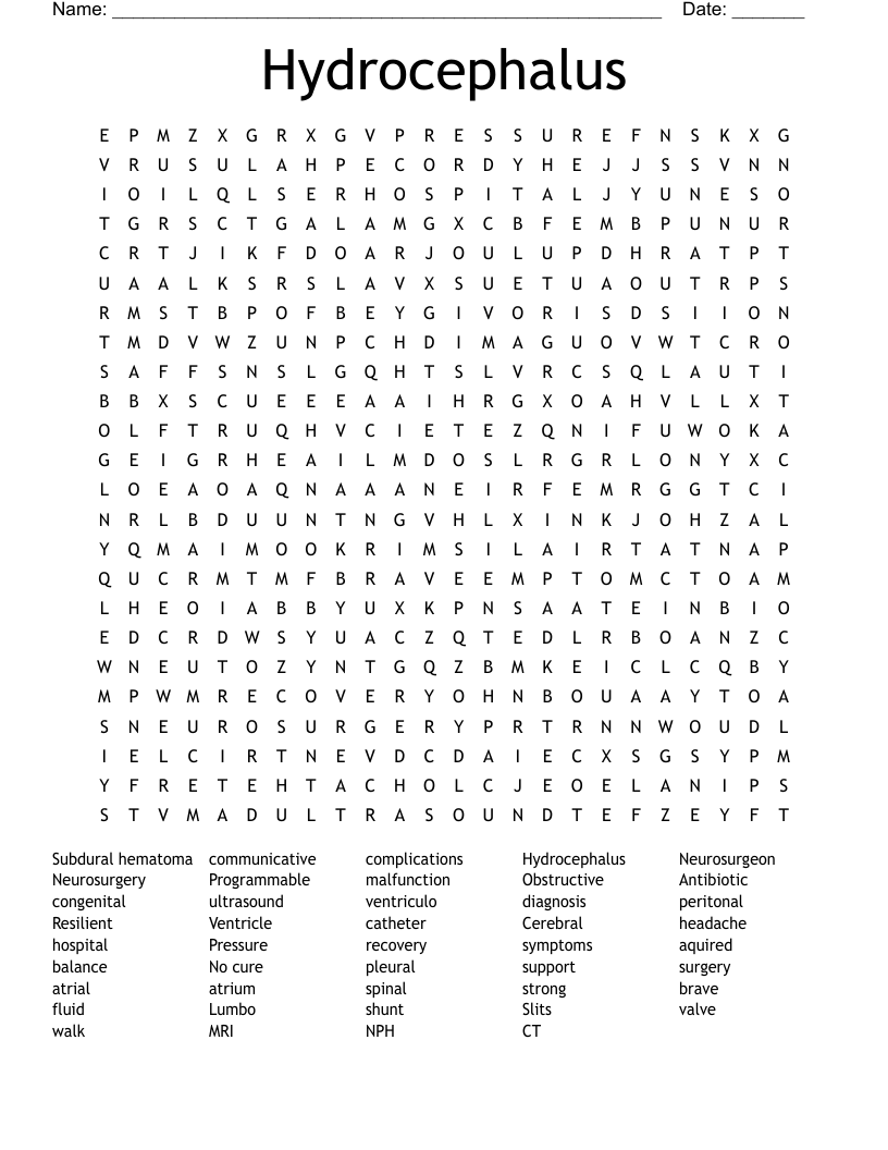 Hydrocephalus Word Search