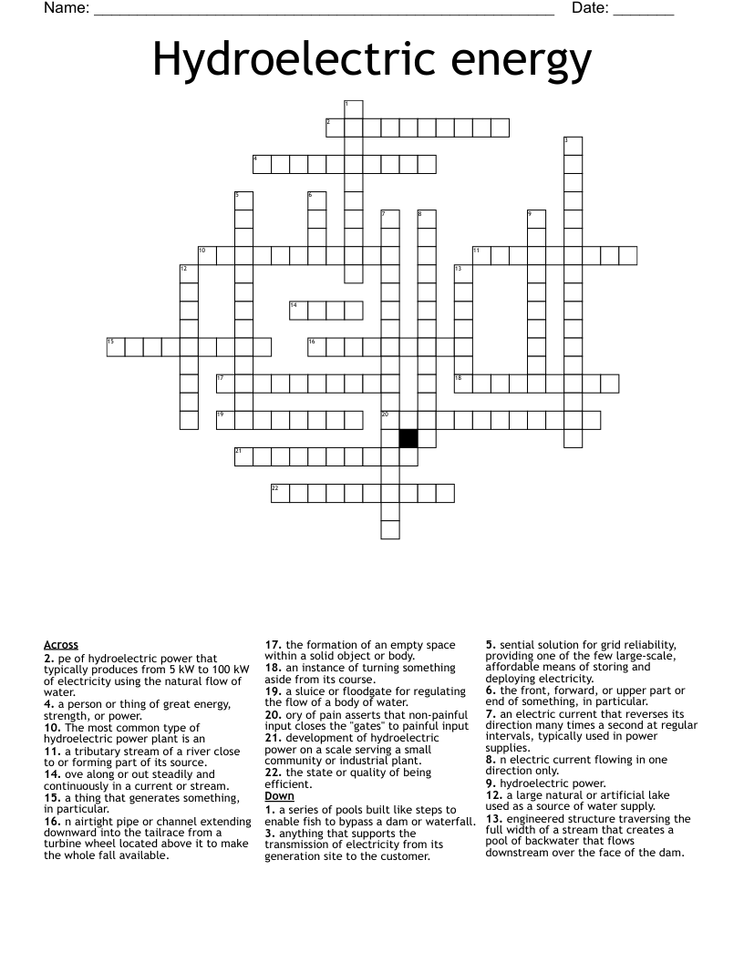 Hydroelectric energy  Crossword