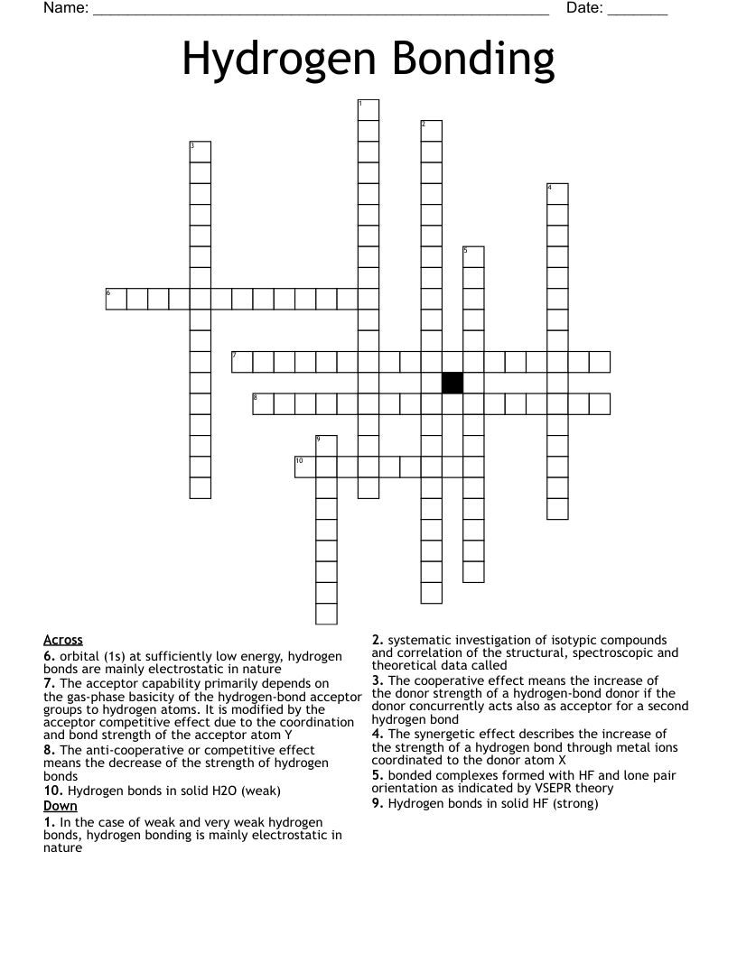 Hydrogen Bonding Crossword