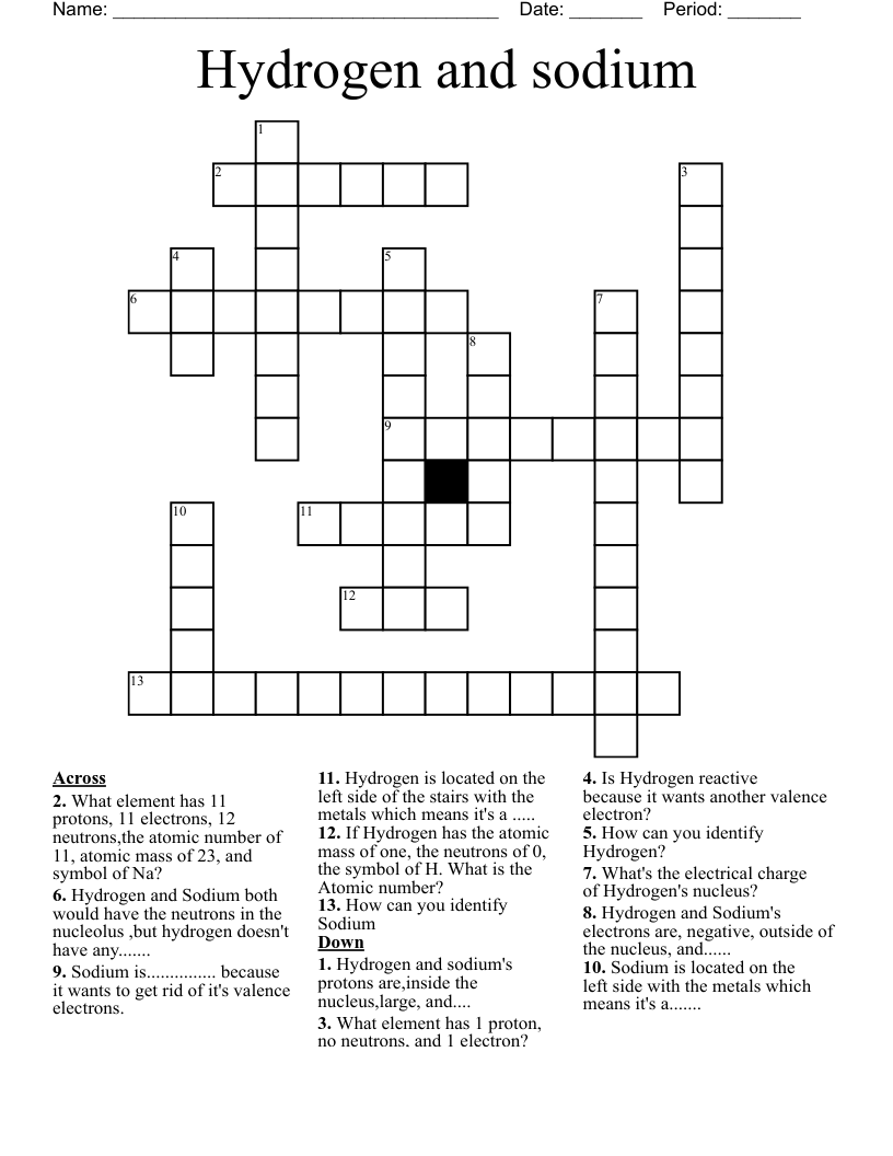 Hydrogen and sodium Crossword
