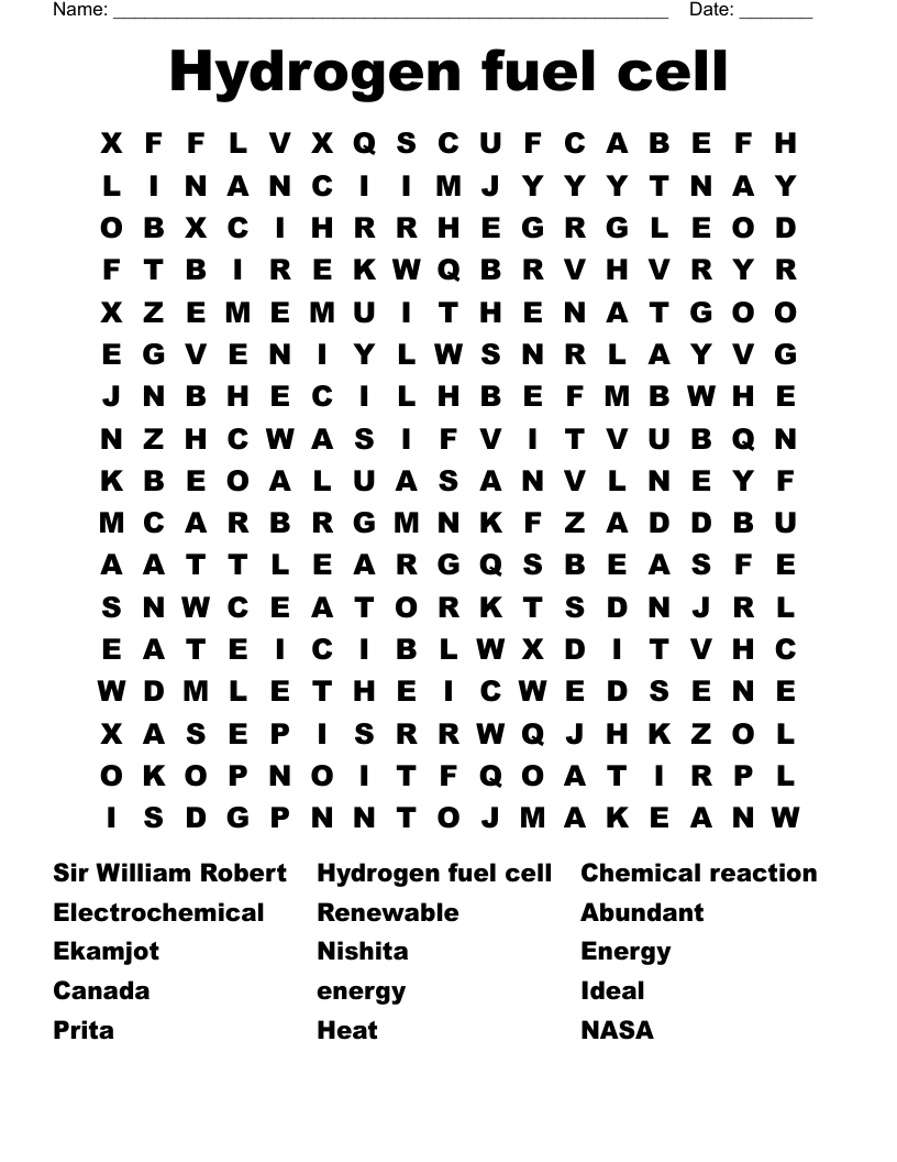 Hydrogen fuel cell Word Search