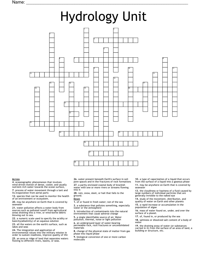 Hydrology Unit  Crossword