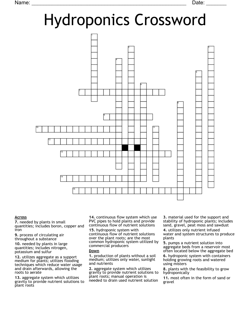 Hydroponics Crossword