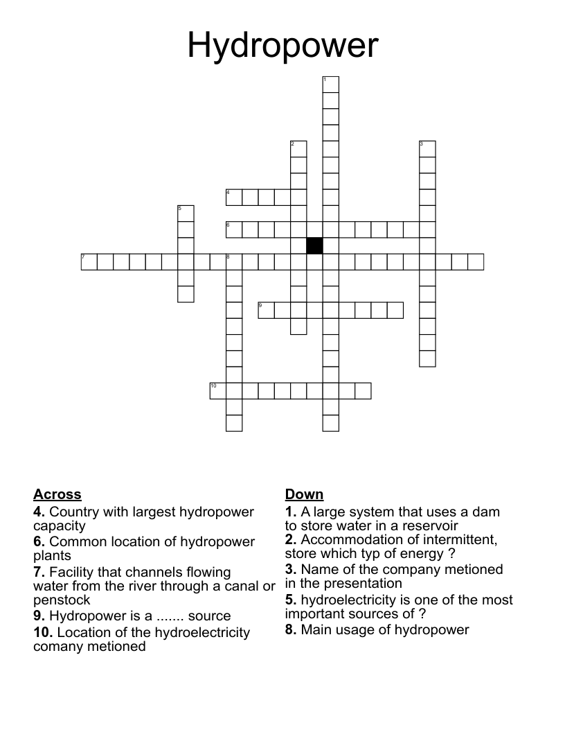 Hydropower Crossword