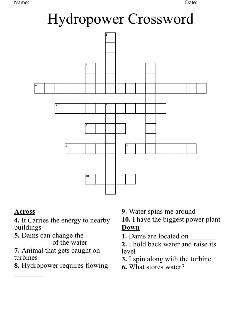 Hydropower Crossword 