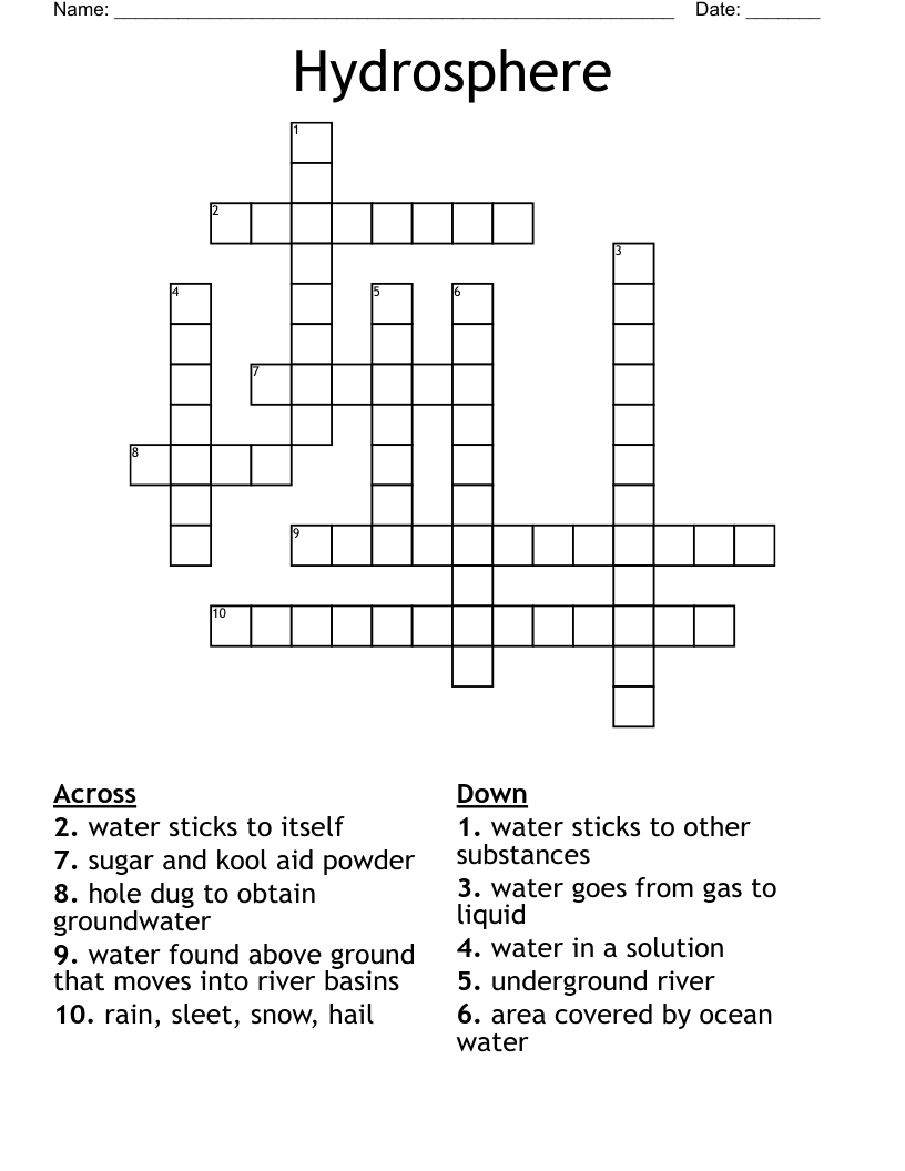 Hydrosphere Crossword