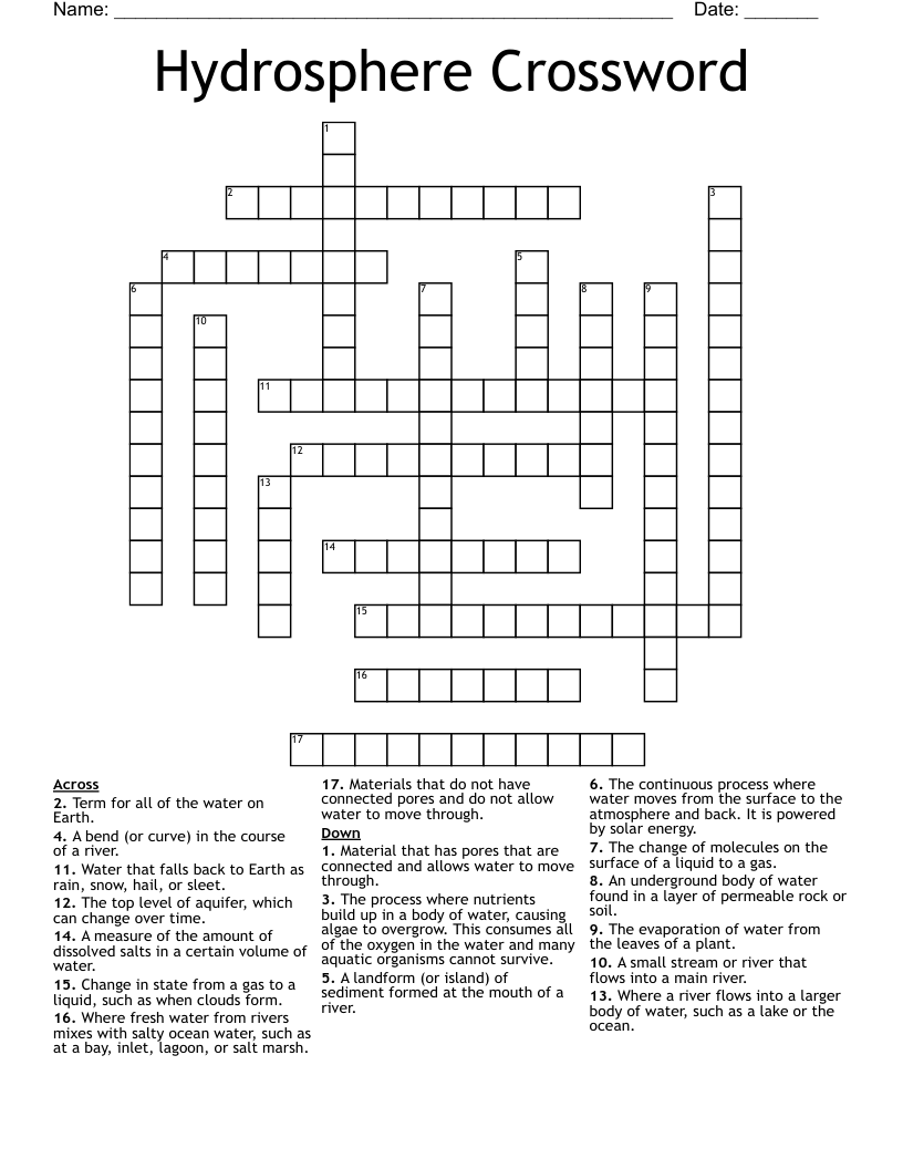 Hydrosphere Crossword