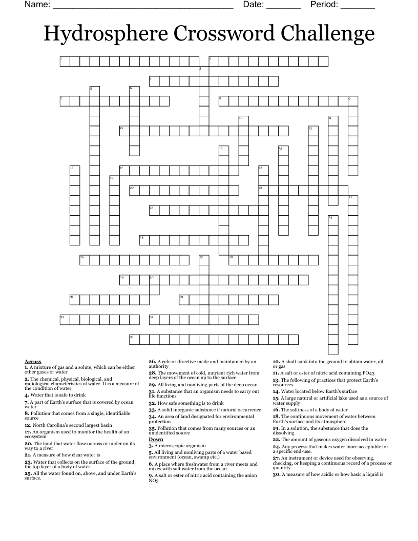 Hydrosphere Crossword Challenge