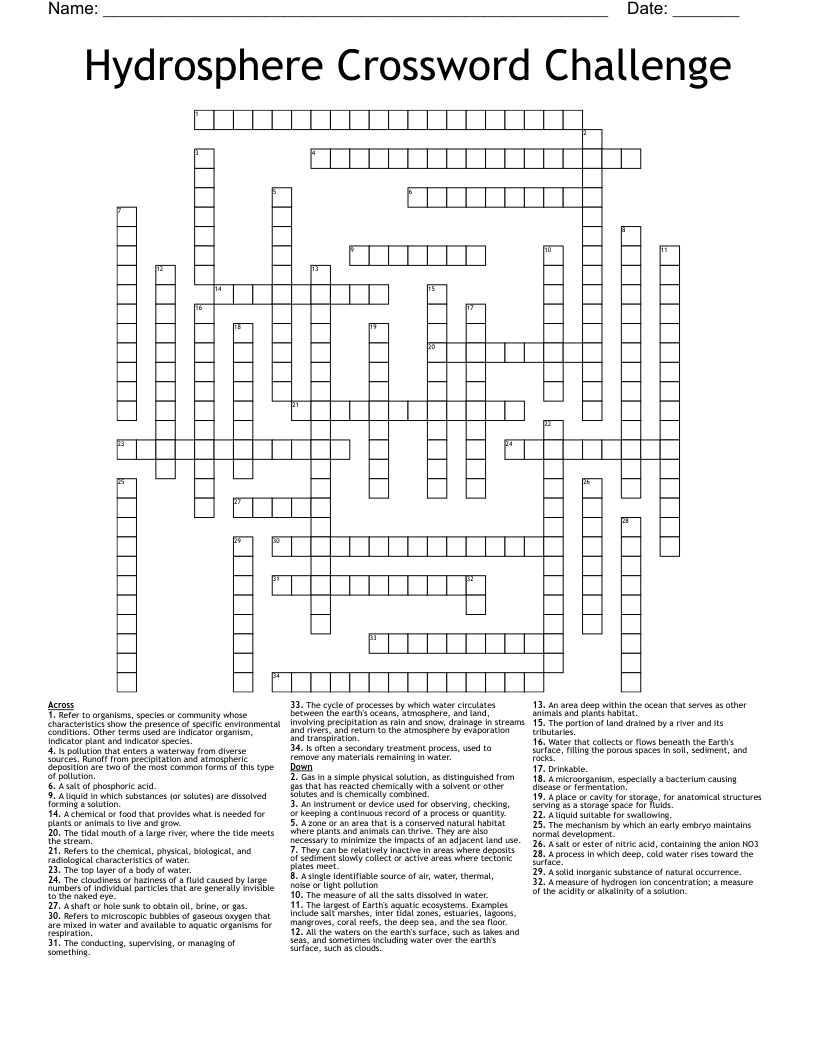 Hydrosphere Crossword Challenge