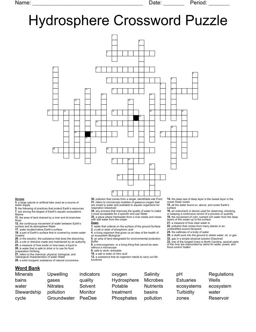 Hydrosphere Crossword Puzzle 