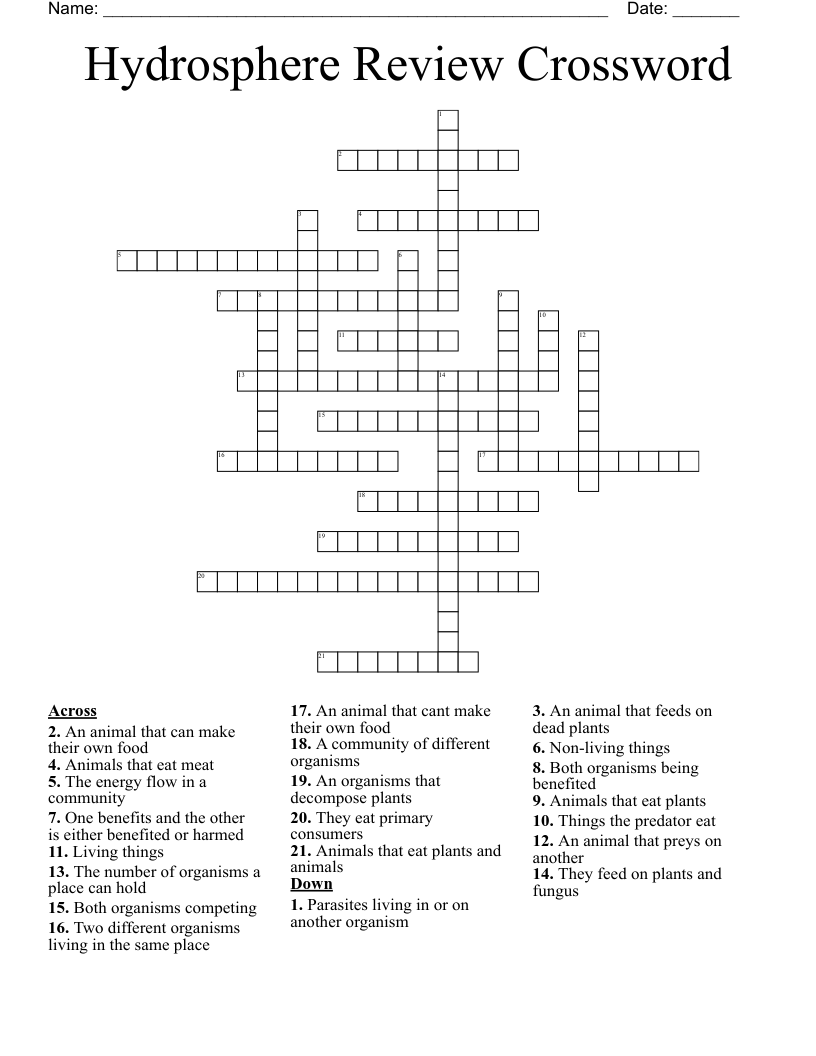 Hydrosphere Review Crossword