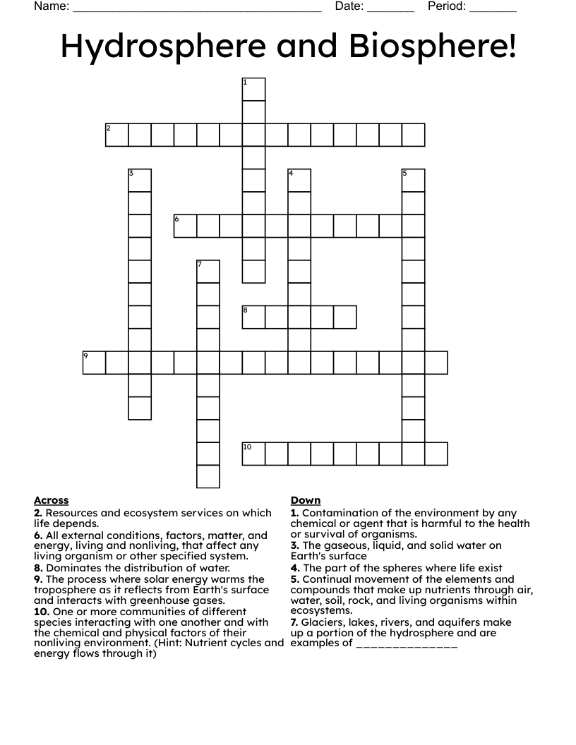 Hydrosphere and Biosphere! Crossword