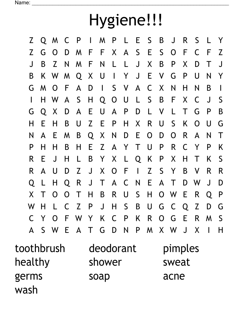 Hygiene!!! Word Search