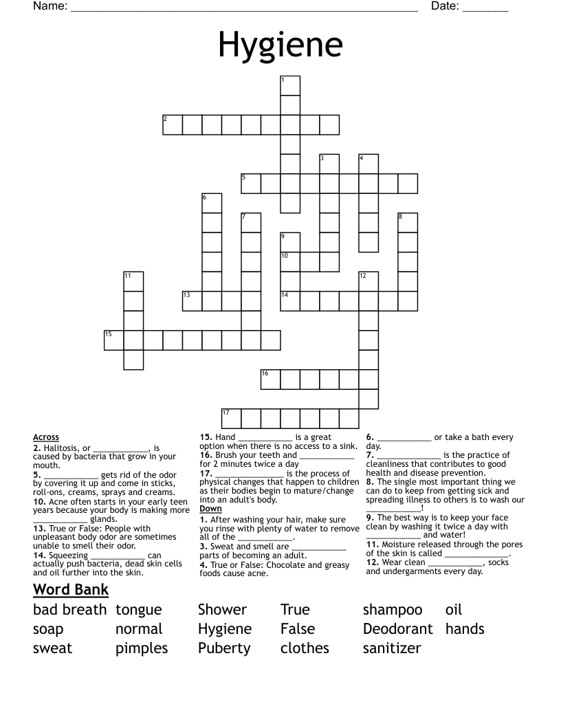 Hygiene Crossword