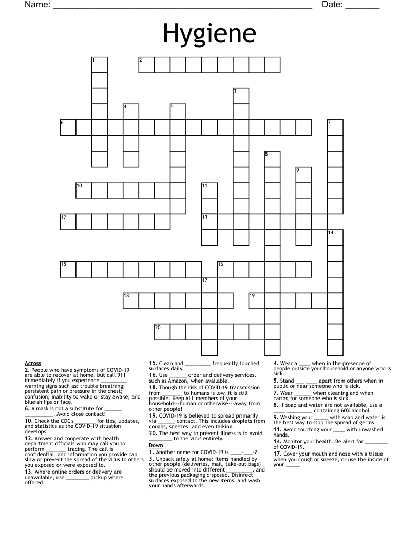 Hygiene Crossword