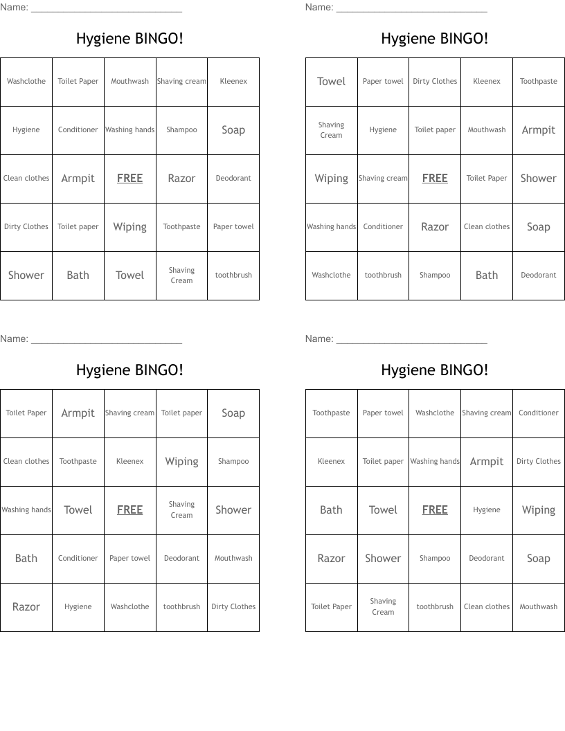 Hygiene BINGO!