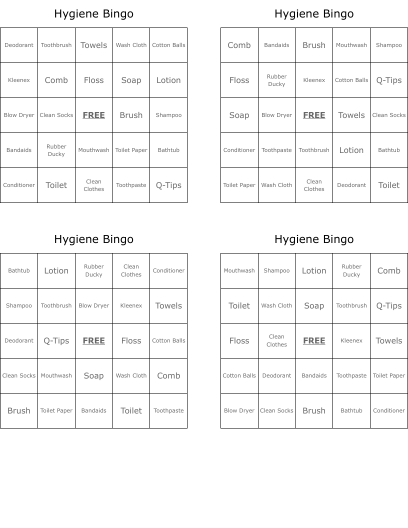 Hygiene Bingo