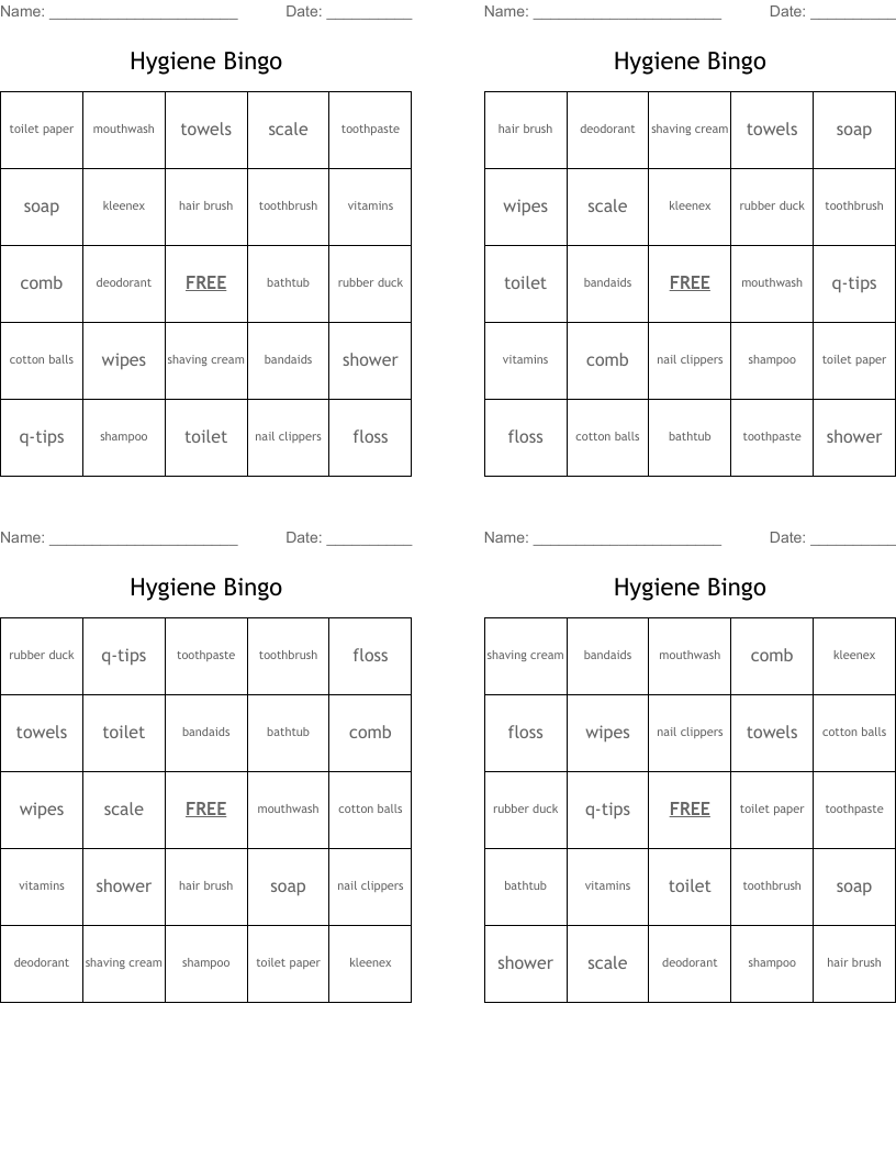 Hygiene Bingo