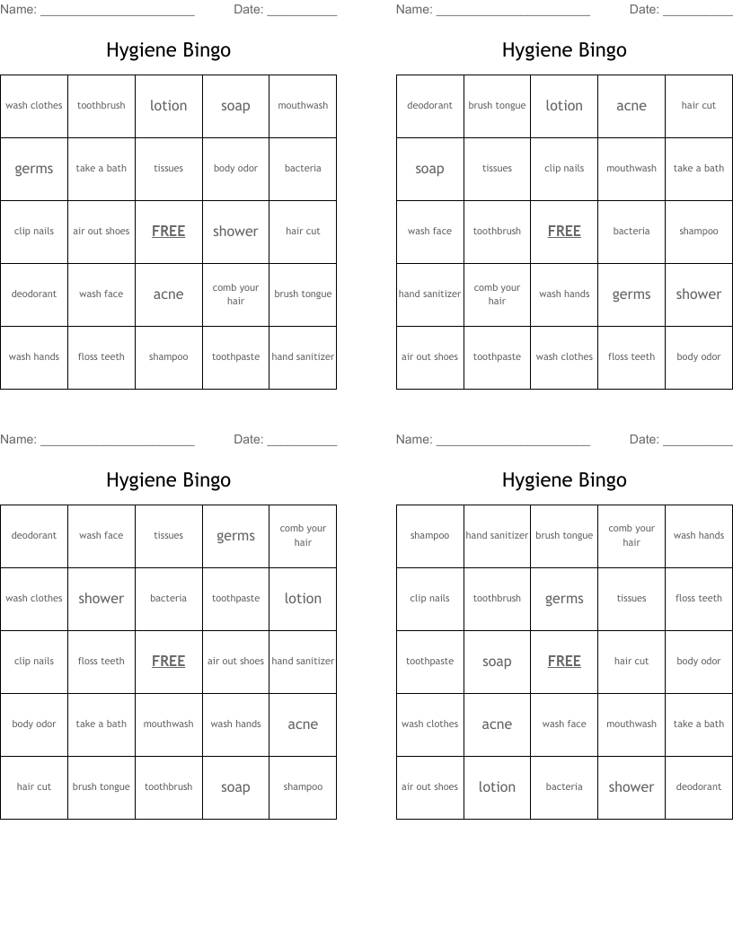 Hygiene Bingo