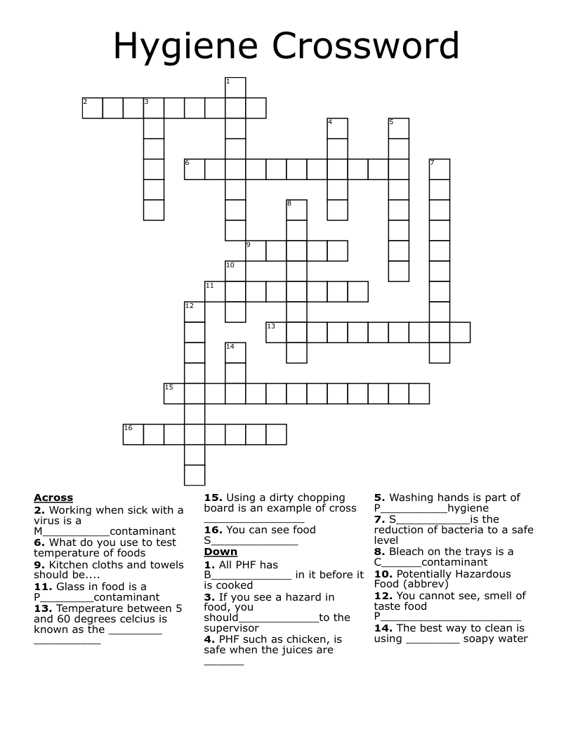 Hygiene Crossword