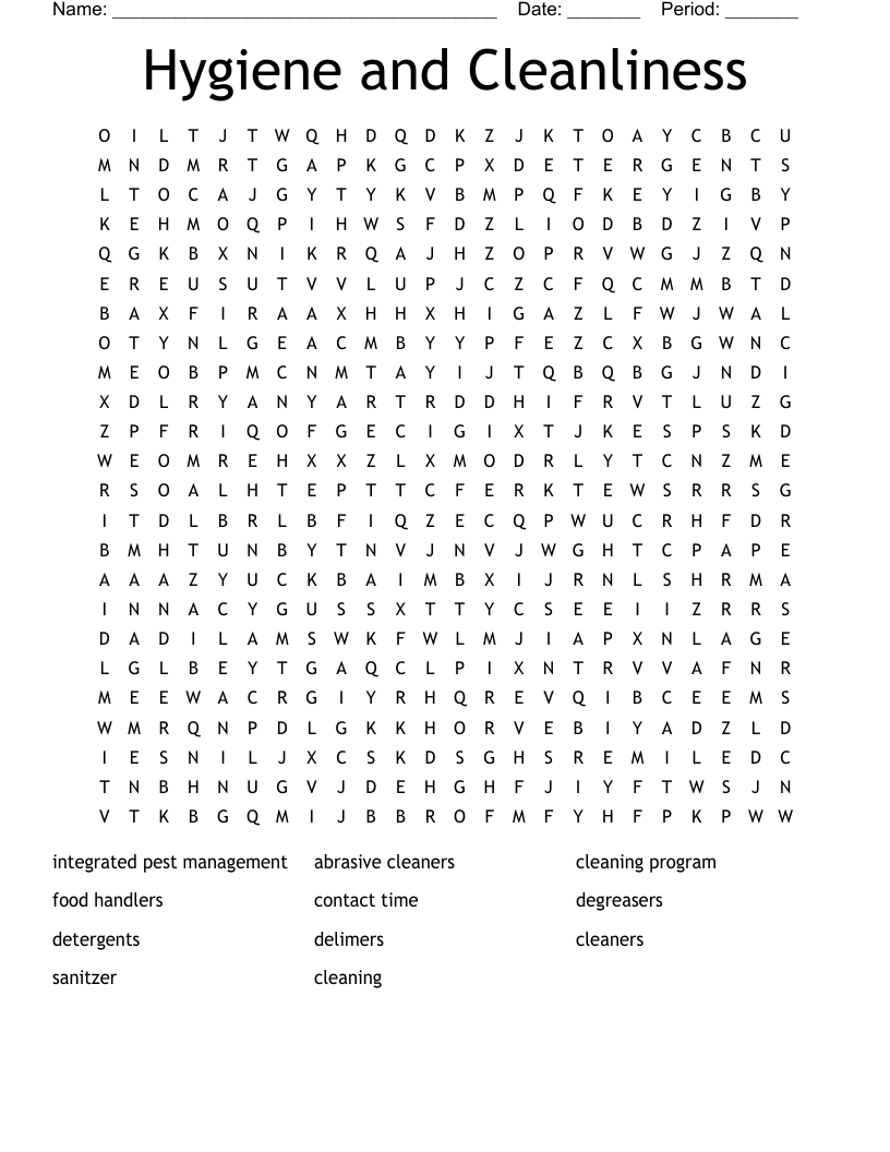 Hygiene and Cleanliness Word Search
