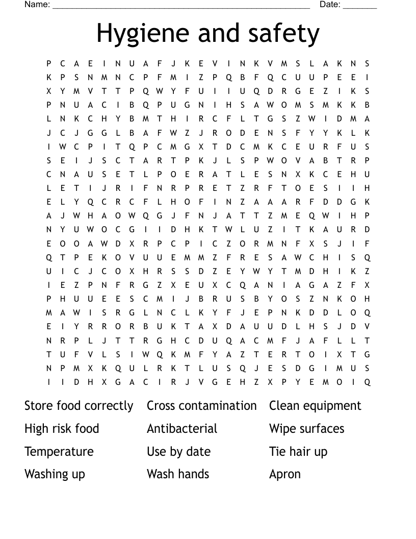 Hygiene and safety Word Search