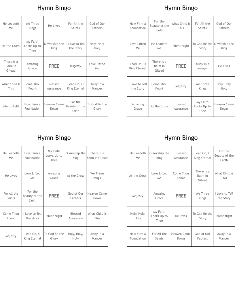 Hymn Bingo