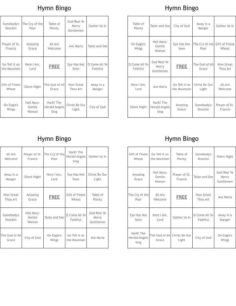 Hymn Bingo
