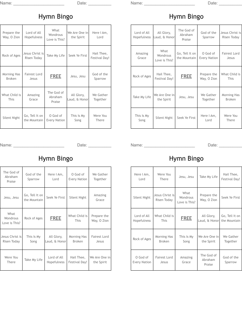 Hymn Bingo
