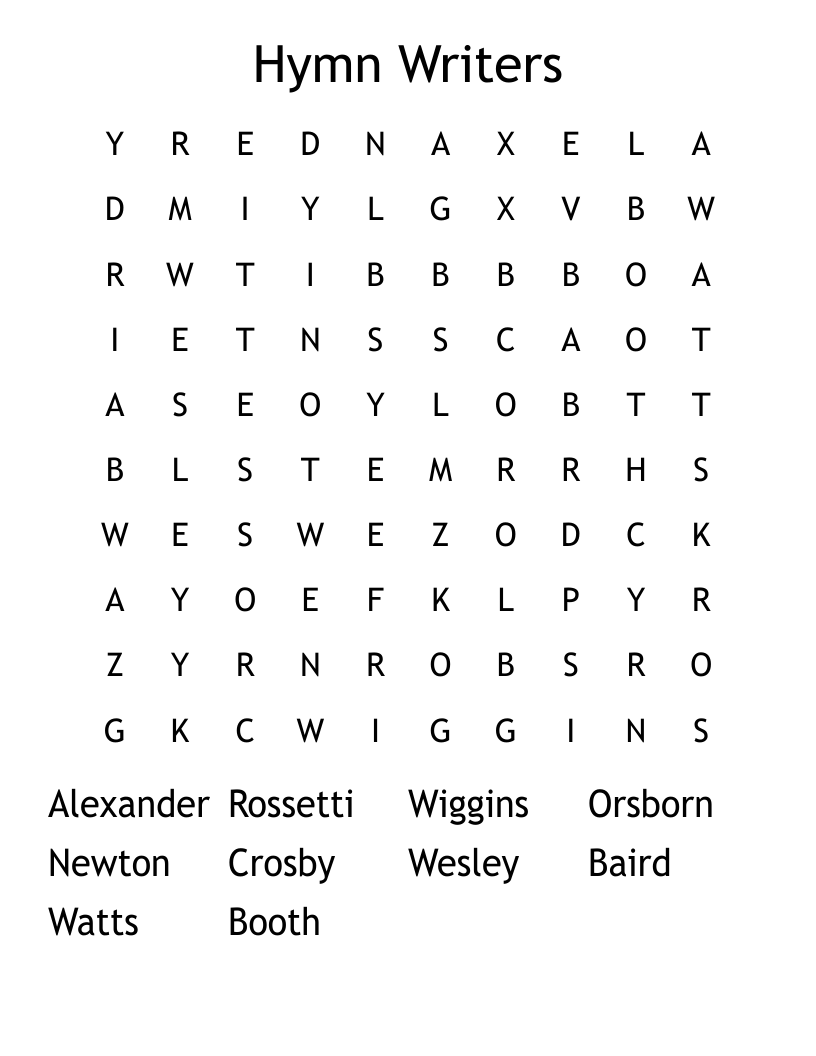Hymn Writers Word Search
