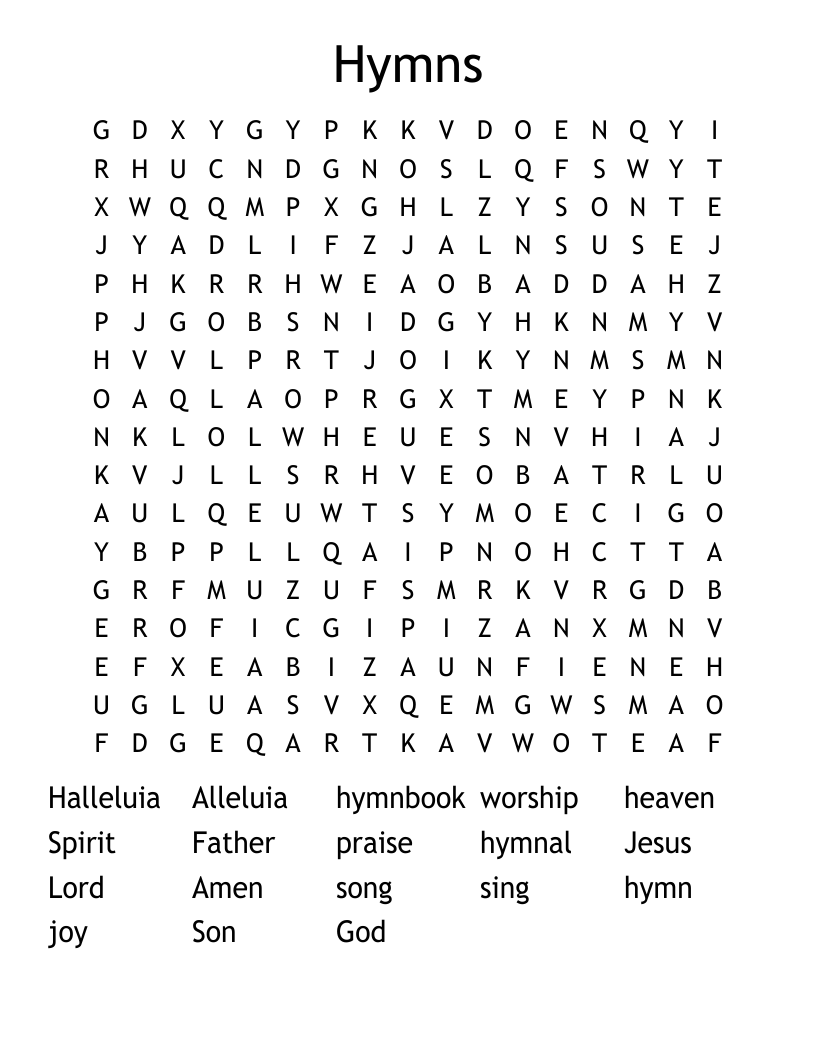 Hymns Word Search