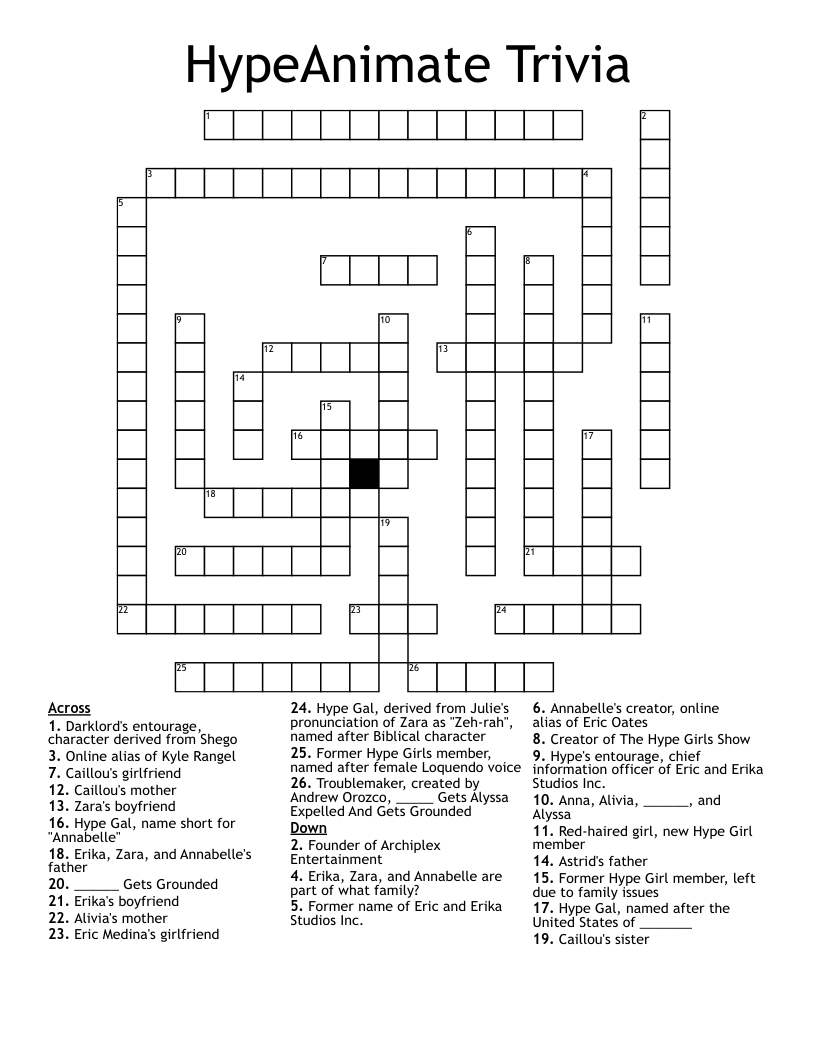 HypeAnimate Trivia Crossword